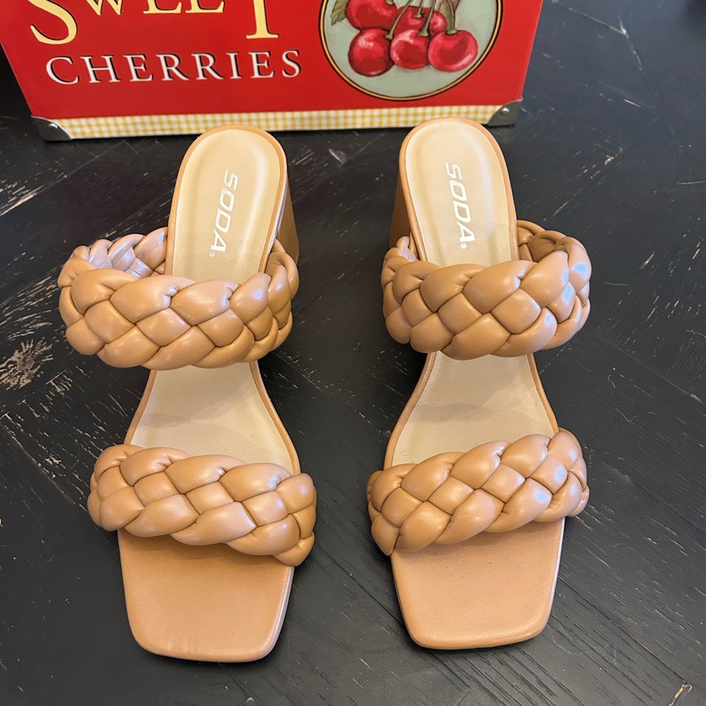 Soda Women's Braided Tan Heels